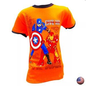 NWT CAPTAIN AMERICA IRON MAN KIDS ORANGE CREW NECK SHORT SLEEVE T-SHIRT SIZE 14